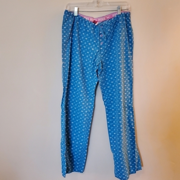 PINK VICTORIA'S SECRET Y2K PHI BETA PINK COTTON SLEEP LOUNGE PANTS BLUE WOMEN M - Picture 2 of 16